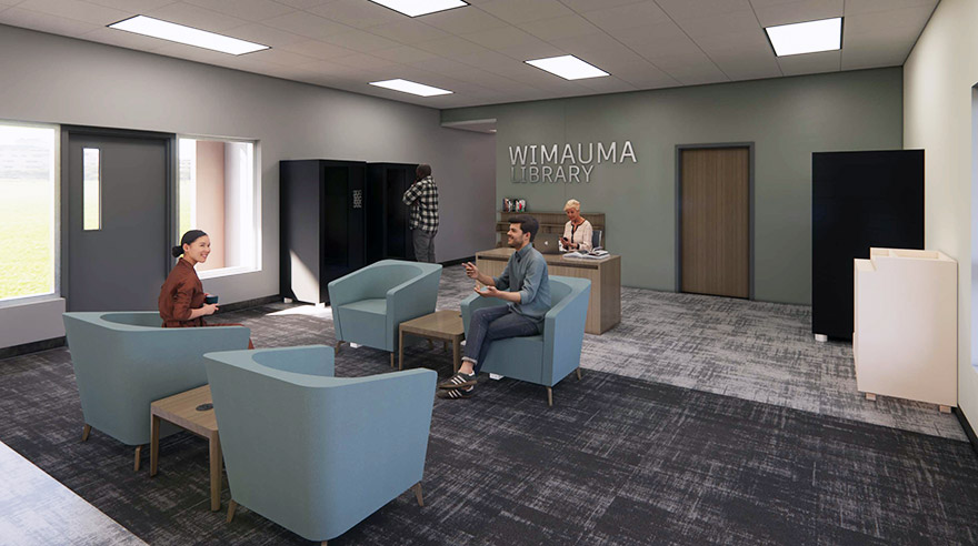 Digital rendering of reading area of new library
